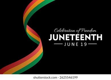 Juneteenth banner design. Black background with red, yellow, and green curved borders.  Symbol of African American freedom, emancipation, and cultural pride. Suitable for Juneteenth events.