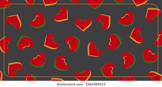 juneteenth banner seamless pattern with heart icons. black, red, yellow, green color design. black african american history month.