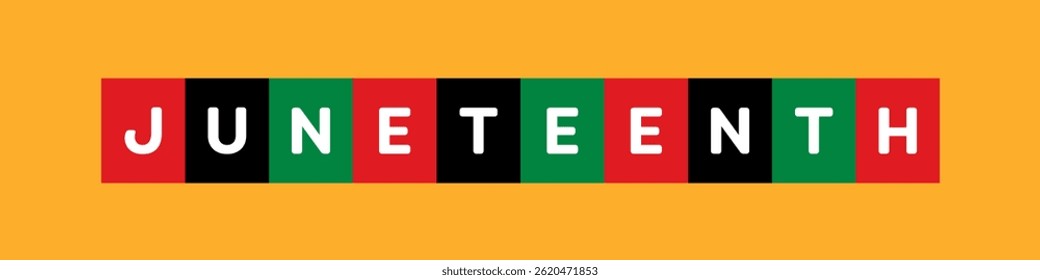 Banner do Juneteenth. Banner da Web com Tipografia. Banner de texto Juneteenth com cores de bandeira pan-africana para o Dia da Liberdade Juneteenth 19 de junho. Ilustração de vetor.
