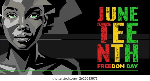Juneteenth banner with young black woman – Freedom Day - vector illustration
