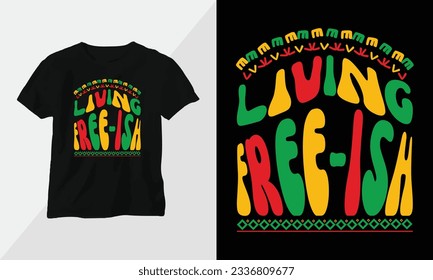 Juneteenth - Black History in African theme color with groovy style design for t-shirt 