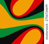 Juneteenth and Black History Month square banner. Abstract groovy Pan-African colors background. Wavy Red, Black and Green lines pattern. Vector illustration