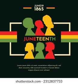 Juneteenth with Black Woman and Man Silhouette and African Flag Background Illustration