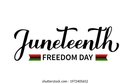 Juneteenth calligraphy hand lettering isolated on white. African American holiday on June 19. Vector template for typography poster, banner, greeting card, postcard, sticker, etc.