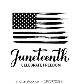 Juneteenth calligraphy hand lettering isolated on white. African American holiday on June 19. Vector template for banner, typography poster, greeting card, postcard, etc.