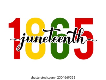 Juneteenth calligraphy lettering. African American holiday Emancipation Day on June 19, 1865. Vector template for typography poster, postcard, banner, sticker, etc.