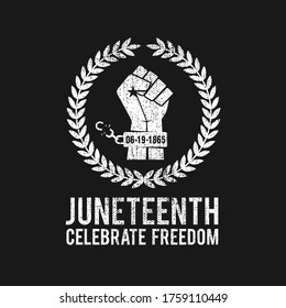 Juneteenth Celebrate Freedom. 06-19-1865. Resistance hand and Olive Leaves icon. Design of Banner. Vector logo Illustration.