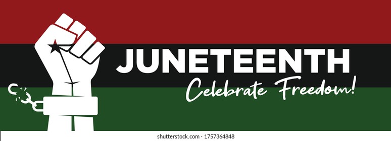 Juneteenth Celebrate Freedom. June 19, 1865. Design of Banner and Flag. Vector logo Illustration.