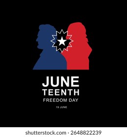Juneteenth: Celebrating Freedom Day and African American heritage. Vector design with the Juneteenth flag, silhouettes honoring history, and bold typography. June 19th.