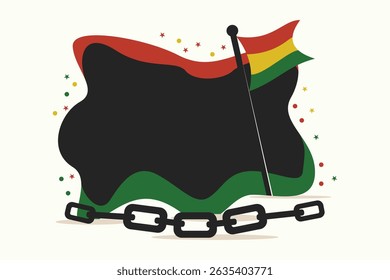Juneteenth Celebration Background with Chains and Pan-African Colors. Perfect for Juneteenth Freedom Day with broken chains and red, yellow, green flag colors symbolizing African American liberation.