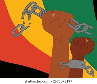 Juneteenth celebration with hands and chains illustration. chained hands illustration. raised fist illustration. Celebration of Black History Month