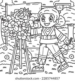 Juneteenth Child Arranging Flowers Coloring Page