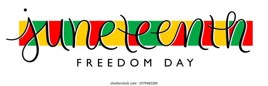 JUNETEENTH colorful vector brush calligraphy banner on white background