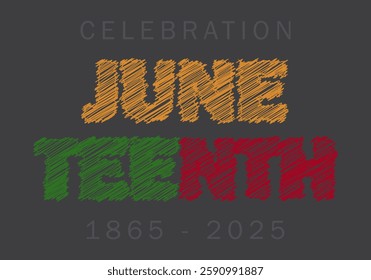 Juneteenth Day 2025, pan-african flag, celebration freedom, emancipation day in 19 june, African-American history and heritage. Poster, banner. Vector illustration, EPS 10. Stylized pencil doodles.