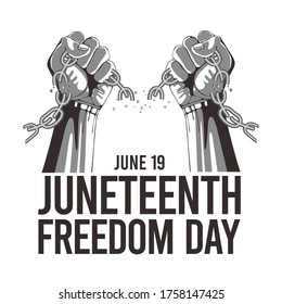 Juneteenth Day, celebration freedom. vector of a black hand breaking a chain.