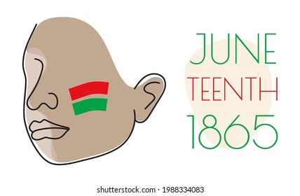 Juneteenth Day concept vector in boho style. Bohemian African face with red, green stripes. American social event is celebrated in June 19th. Afro-american heritage month. Fighting for black rights.
