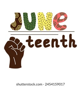 Juneteenth Day, hand drawn lettering, celebration freedom, emancipation day in 19 june, African-American history and heritage. Vector illustration.