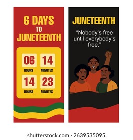 Juneteenth Double Banner Set – Countdown and Inspirational Quote Design with African American Illustration and Pan-African Colors	