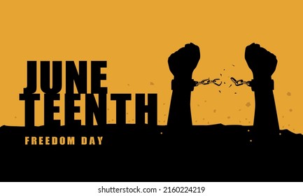 Juneteenth Emancipation Day, Fist raise up breaking chain.