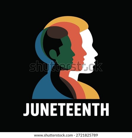 Juneteenth emblem featuring overlapping silhouettes in multiple colors, representing the strength in diversity.
