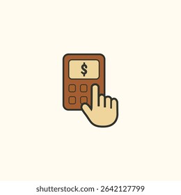 Juneteenth financial icon with hand pointing at calculator, symbolizing economic freedom, business calculation, and African American independence