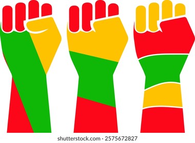 Juneteenth fist vector, Hand fist art, Black History Month vector, Colorful fist silhouette