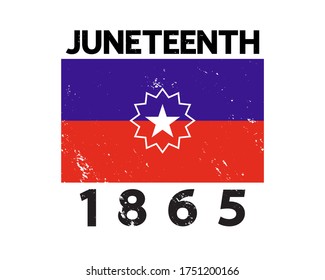 Juneteenth flag 1865 poster, t-shirt design, banner, card, festive sticker.  American holiday Freedom (Jubilee, Cel-Liberation) Day concept. Modern vector lettering. 