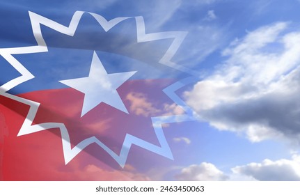 Juneteenth Flag with blue cloudy sky. Juneteenth National Independence Day. June 19. Since 1865. EPS10 vector
