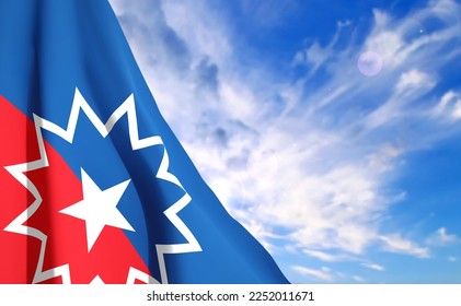 The Juneteenth flag on background of sky. Official symbol of end of slavery in United States of America. EPS10 vector