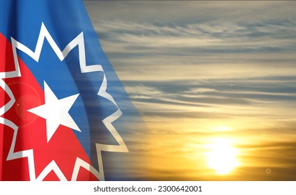 The Juneteenth flag on background of sky. Juneteenth is a federal holiday in the United States commemorating the emancipation of enslaved African-Americans. EPS10 vector
