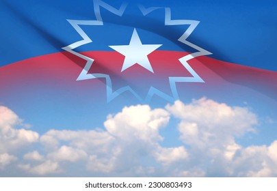 The Juneteenth flag on background of sky. Juneteenth is a federal holiday in the United States commemorating the emancipation of enslaved African-Americans. EPS10 vector