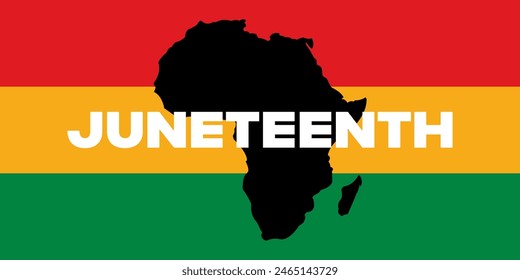 Juneteenth Flag Vector. Pan-African Flag with Africa Shape and Juneteenth Text. Juneteenth Freedom Day Banner