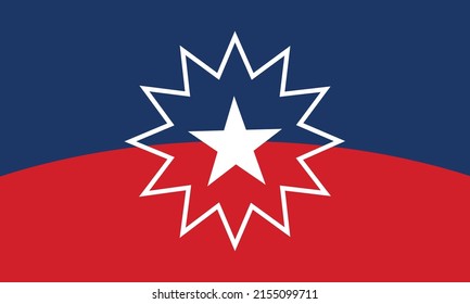 Juneteenth flag - white star and surrounding star-burst on red and blue. Vector flag for Juneteenth day  - African American freedom emancipation celebration in USA