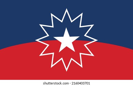 Juneteenth Flag, White Star And Surrounding Star Burst On Red And Blue. Vector Illustration