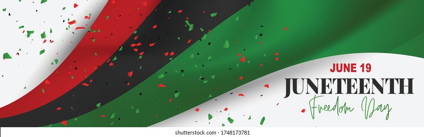 Juneteenth Freedom Day. 19 June African American Emancipation Day. Annual American holiday. Black, red, and green banner or header background with lettering. Vector illustration.