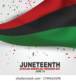 Juneteenth Freedom Day. 19 June African American Emancipation Day. Annual American holiday. Black, red, and green banner background with lettering. Vector illustration.