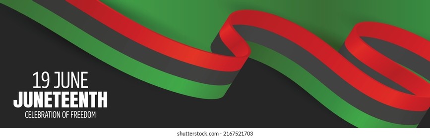 Juneteenth Freedom Day. 19 June African American Emancipation Day. Annual American holiday. Black, red, and green banner or header background with lettering. Vector illustration.