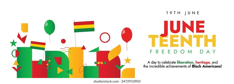 Der 19. Tag der Freiheit. 19. Juni als Juneteenth Tag decken Banner mit abstrakten Kunst Elemente, Formens. African American Freedom Day, Banner zum Tag der Emanzipation, feiert das Ende der Sklaverei in den USA. 