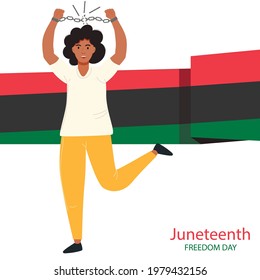 Juneteenth Freedom Day. African American women breaks chains. Day of liberation from slavery. June 19. Independence Day. African-American Independence Day,