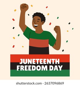 Juneteenth Freedom Day African American Celebration Poster – Black Man Raising Fist, Pan-African Colors, Independence Symbol, Black History Month Vector