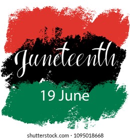 Juneteenth  Freedom Day. African-American Independence Day, June 19. The concept of a national holiday.Pan-african flag drawn with brush in grunge style. Vector illustration