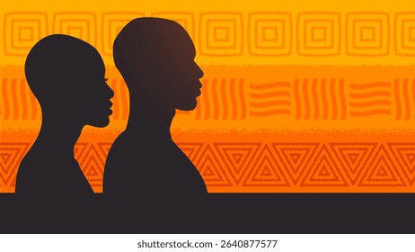 Juneteenth freedom day background, banner of silhouette a couple african in africa pattern wallpaper which is a symbol of the celebration of the day of liberation from slavery