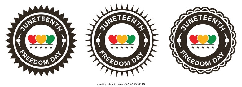 Projeto do distintivo do Dia da Liberdade do Juneteenth com ícones do coração e da estrela