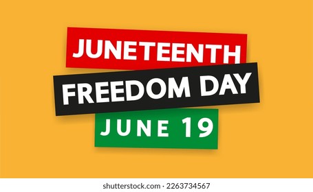 Juneteenth Freedom Day banner. African - American Independence day. White text in the frame on yellow background.	