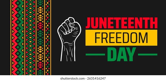 Juneteenth Freedom Day Banner. African American Heritage Celebration with Raised Fist and Pan-African Colors.