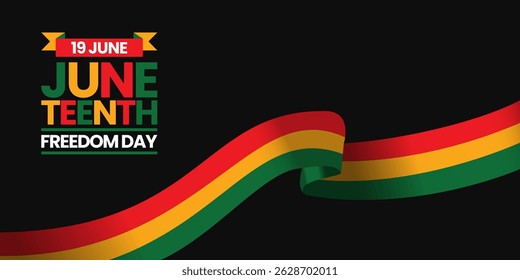 Juneteenth Freedom Day banner background June 19 design element with realistic waving flag
