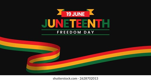 Juneteenth Freedom Day banner background June 19 design element with realistic waving flag