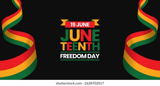 Juneteenth Freedom Day banner background June 19 design element with realistic waving flag