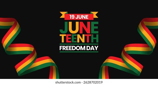 Juneteenth Freedom Day banner background June 19 design element with realistic waving flag