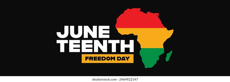 Juneteenth Freedom Day Banner. Map of Africa in Pan-African Flag Colours. Vector Typography Banner for Juneteenth Freedom Day